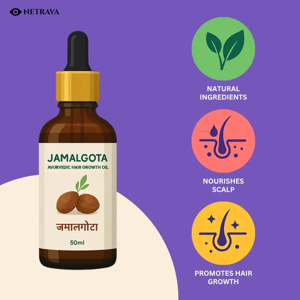 Jamalgota Ayurvedic Hair Growth Oil – 30ml Pack Of 2 | Hair Regrowth & Scalp Nourishment | 100% Natural - NETRAVA